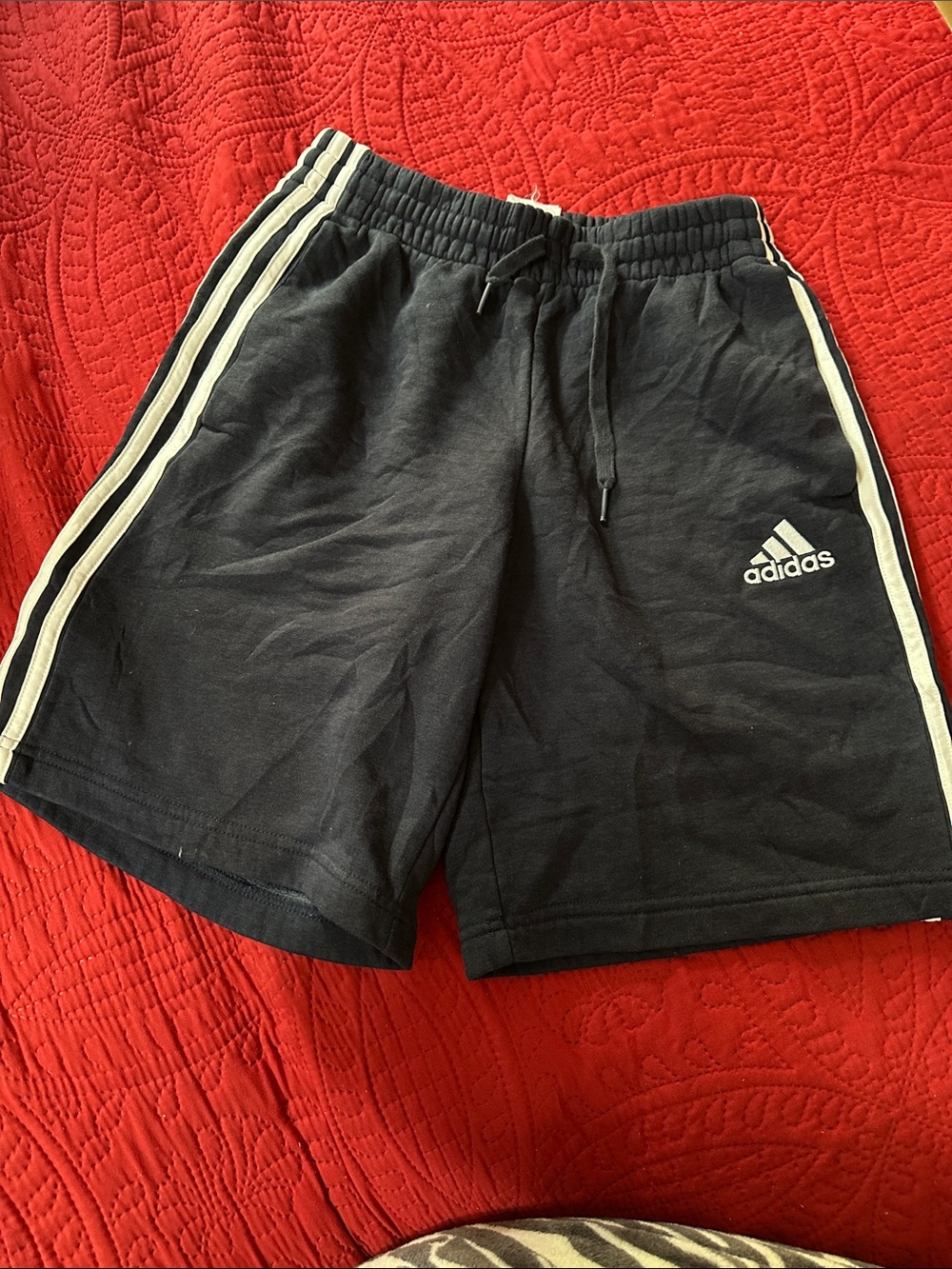 adidas Black Athletic Shorts with White Side Stripes size small Embroidered logo